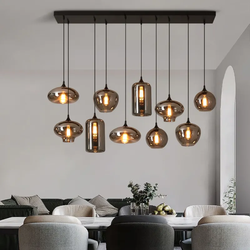 Modern Kitchen Island Smoke Grey Glass Ball Hanging Lamp Restaurant Decorative Nordic Modern Glass Pendant Light